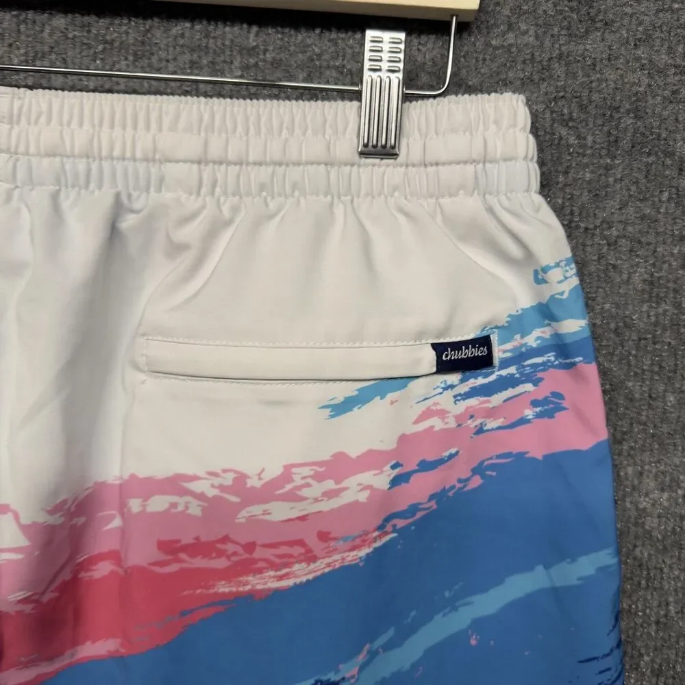 Chubbies Swim Shorts Mens 2XL White Blue Pink Brushstroke 5.5 Inseam Mesh Trunks